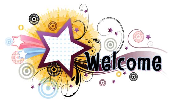 a welcome sign with stars and swirls on it