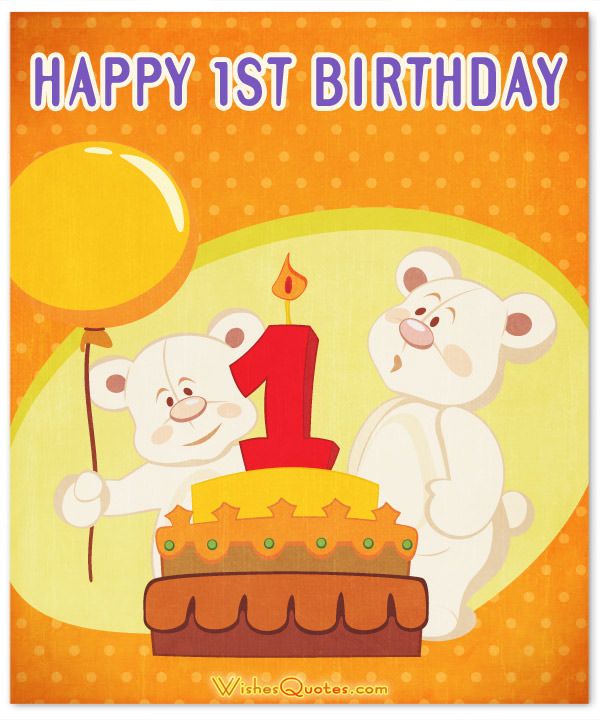 two white teddy bears standing in front of a birthday cake with the number one on it