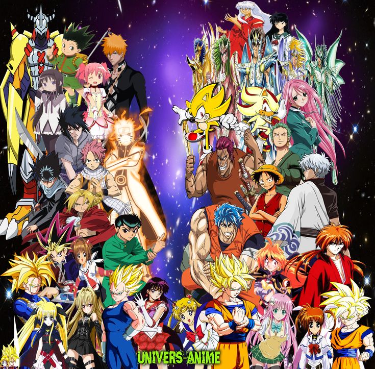 an anime poster with many different characters