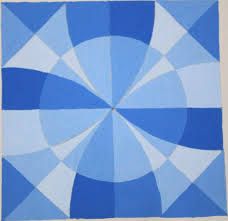 a blue and white square with an abstract design