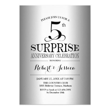 Surprise 5th Wedding Anniversary - Silver Invitation | Silver ...