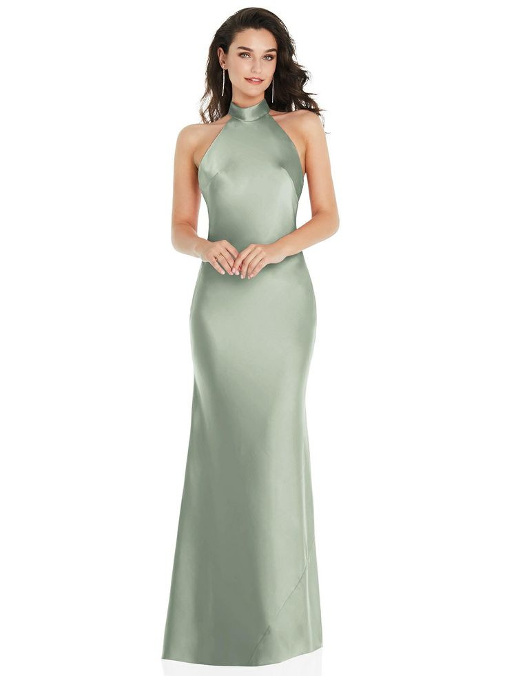 Scarf Tie High-Neck Halter Maxi Slip Dress | The Dessy Group Silk Halter Neck Formal Gown, Elegant Full-length Evening Dress With Satin Finish, Elegant Formal Halter Neck Slip Dress, Elegant Full-length Satin Maxi Dress, Elegant Full-length Satin Evening Dress, Elegant Satin Finish Full Length Evening Dress, Elegant Satin Halter Dress With Bias Cut, Chic Satin Halter Neck Gown, Elegant Satin Halter Neck Maxi Dress