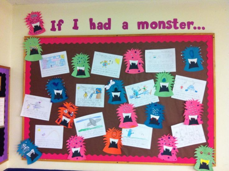 a bulletin board with pictures and writing on it that says, if i had a monster