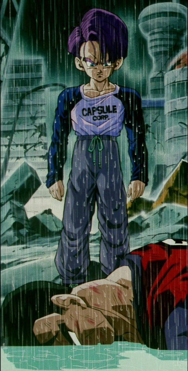 an anime character is standing in the rain