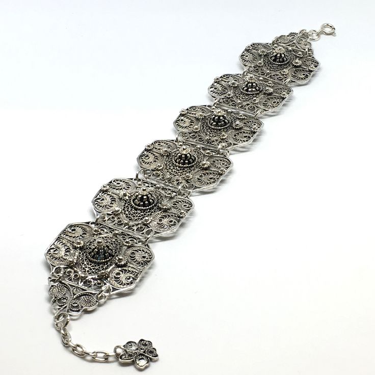 This bracelet is part of our Premium Master Collection. The bracelet was made by one of our family's master jewelers.  The entire bracelet is hand made with filigree techniques used by old filigree masters. The material used is sterling silver (925) and fine sliver (999). Creating this particular bracelet required patience, extensive work, creativity and it is one of the unique pieces amongst all of our collections. This bracelet reminds us of endurance, patience and delicateness. Bracelet Lengt Filigree Jewelry, Wedding Jewelry Bracelets, Black Onyx Ring, Garden Of Eden, Onyx Ring, Bracelet Length, Fine Silver, Spring Rings, Arm Band