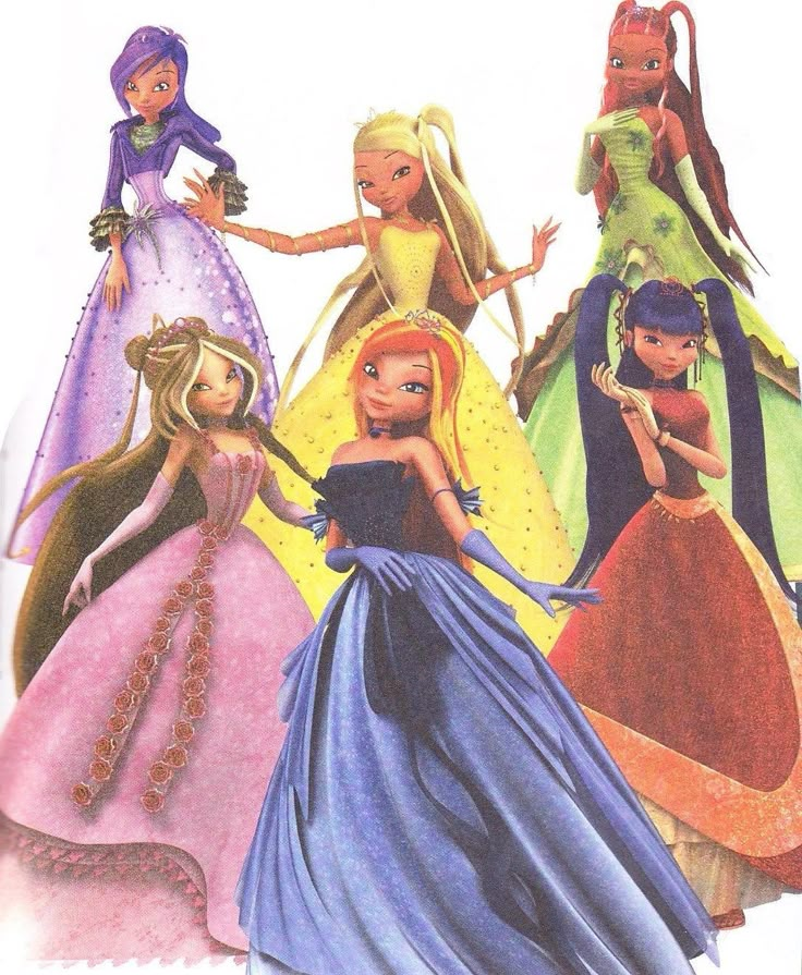 the princesses are all dressed up in their dresses