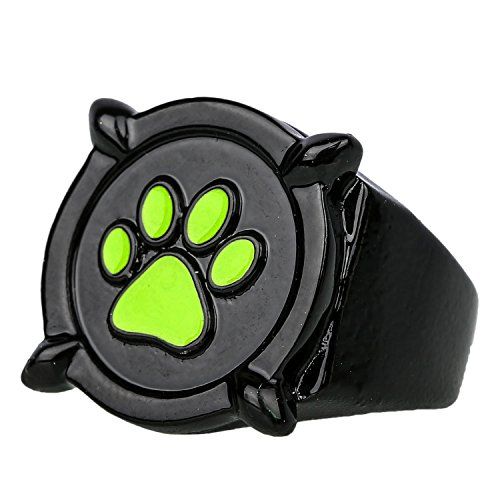 a black leather belt with neon green paw prints on the front and back of it