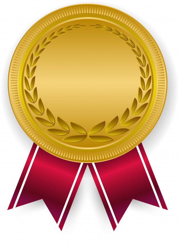 a gold medal with red ribbon and laurels around it on a white background illustration