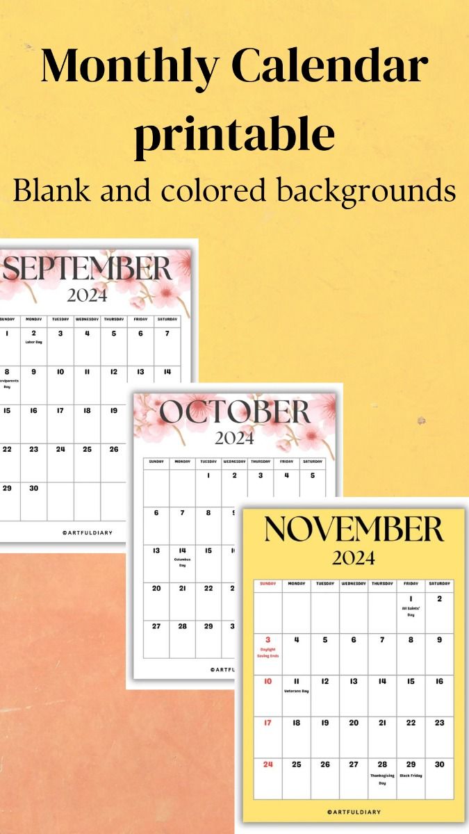 Free Monthly Calendar Printable 2024 (white & colored background) in ... image.