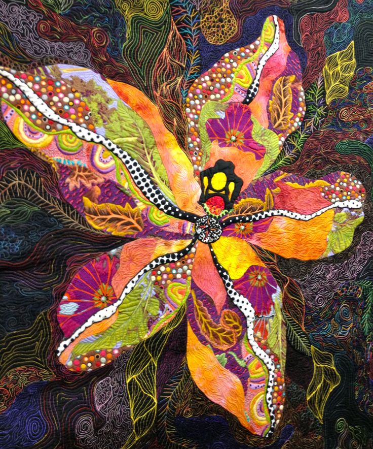 a painting of a flower with many different colors and patterns on it's petals