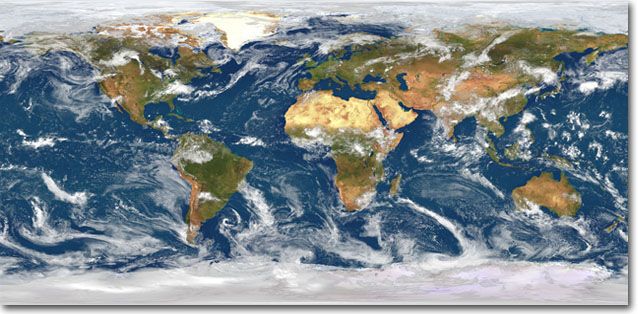 an image of the earth from space showing all its land and water cover in blue