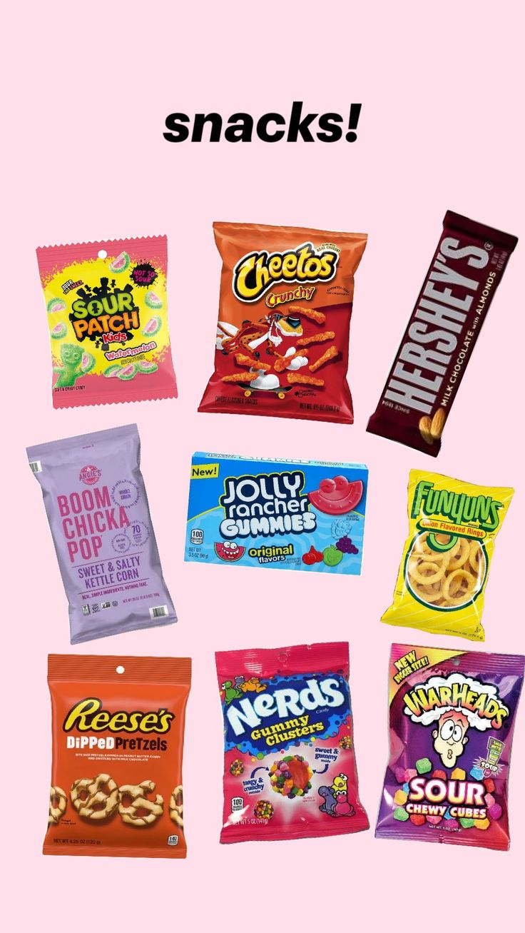 some snacks are on a pink background