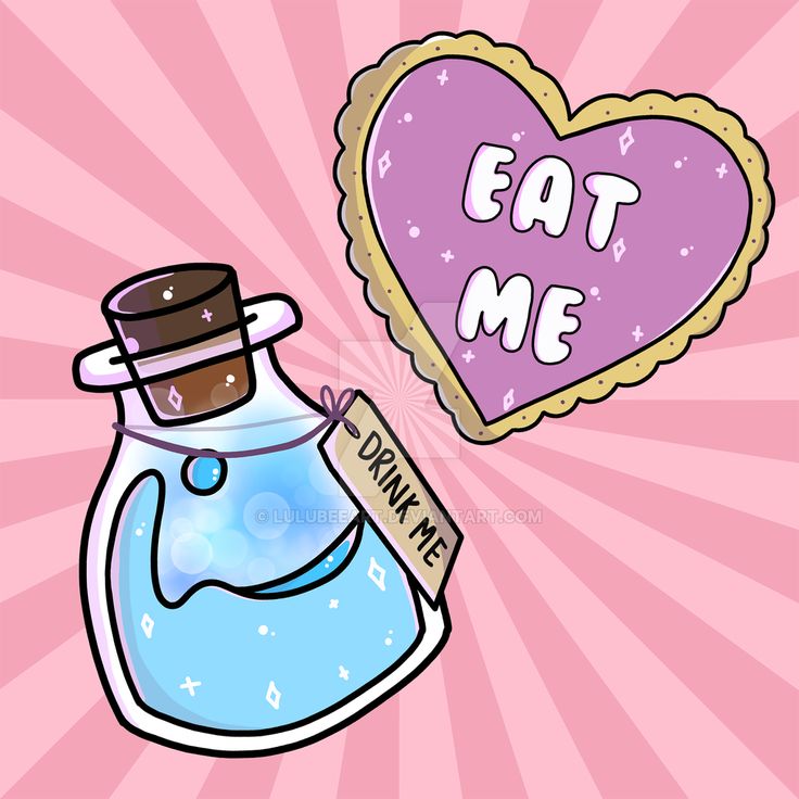 a heart shaped cookie sitting next to a glass jar filled with liquid and the words eat me