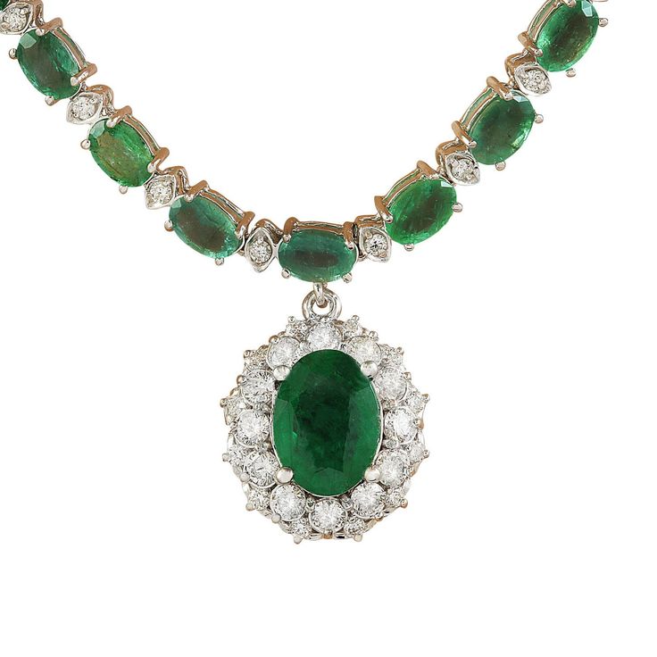 27.16 Carat Emerald 14K Yellow Gold Diamond Necklace - Fashion Strada 14k White Gold Diamond Necklace, White Gold Diamond Necklace, Gold Diamond Necklace, Gold Necklace Designs, Women Diamond, Brands Luxury, White Gold Diamonds, Necklace Designs, Turquoise Necklace