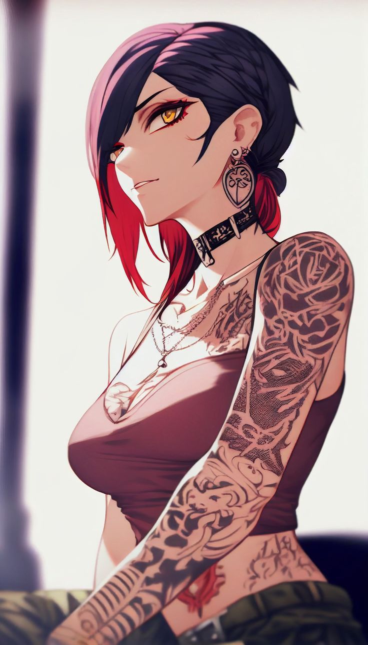 a woman with tattoos and piercings on her arm