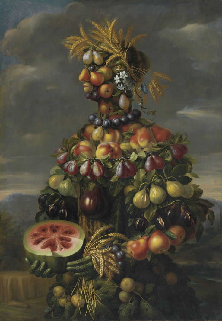 a painting with fruit on top of it