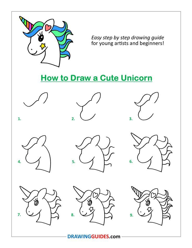 How to Draw a Cute Unicorn | Guided drawing, Step by step drawing, Drawings