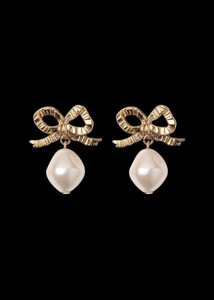 Khloe Earrings | Over The Moon Classy Stacked Earrings, Feminine Pearl Charm Jewelry For Party, Feminine Evening Jewelry With Pearl Drop, Pearl Embellished Bridal Earrings As Gift, Feminine Evening Pearl Jewelry, Chic Pearl Embellished Earrings For Gift, Chic Pearl Embellished Earrings As Gift, Chic Pearl Bridal Earrings Gift, Elegant Wedding Jewelry With Bow