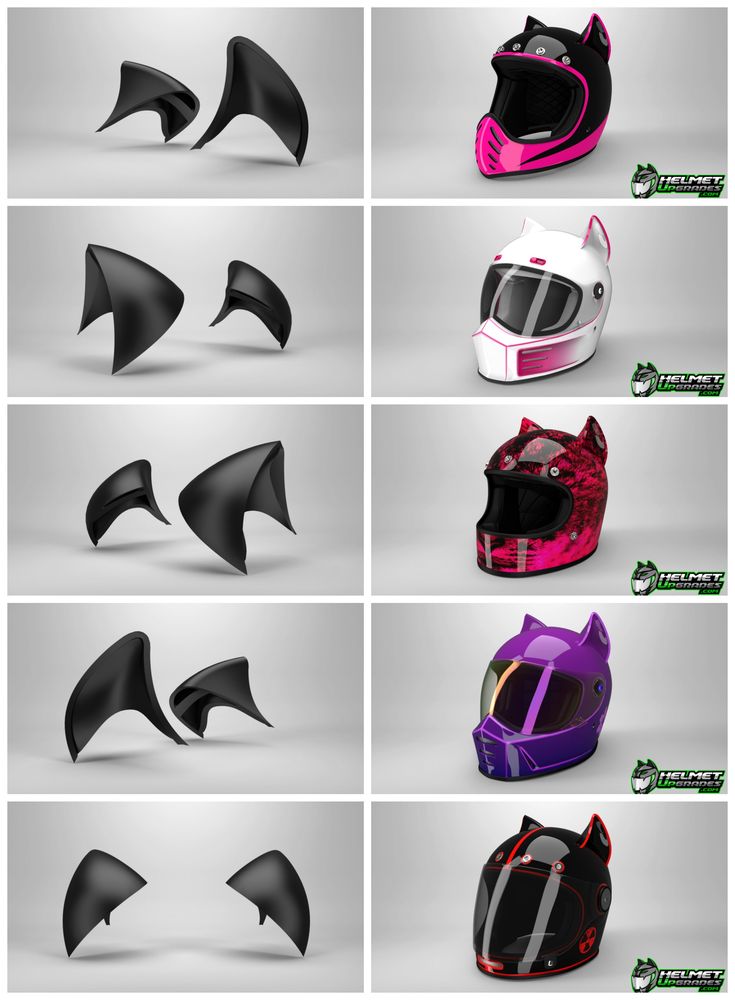 six different types of motorcycle helmets on display