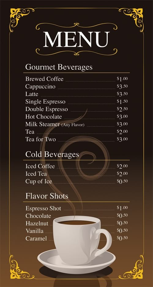 the menu for a coffee shop is shown