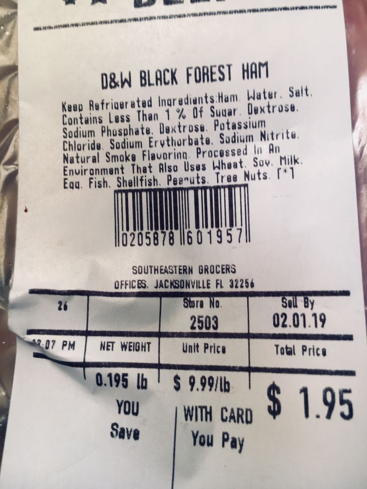 the receipt is for a black forest ham