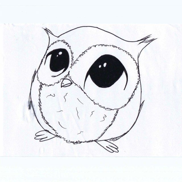 a drawing of an owl with big eyes