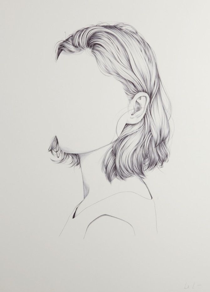 a drawing of a woman's profile with her hair pulled back and eyes closed