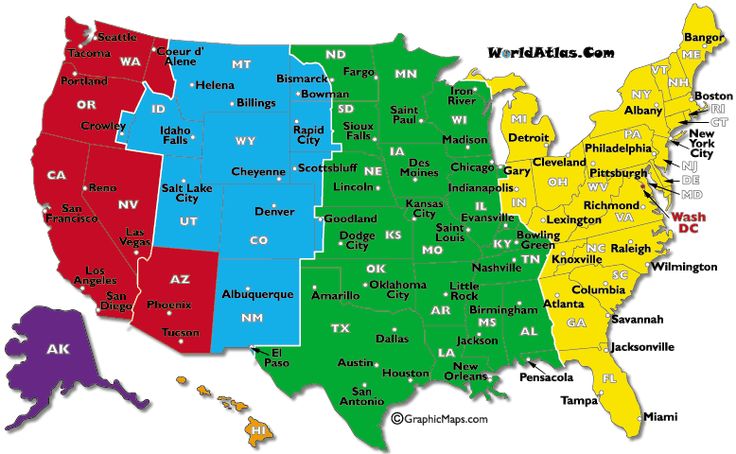 a map of the united states with different colors and names in each country's capital