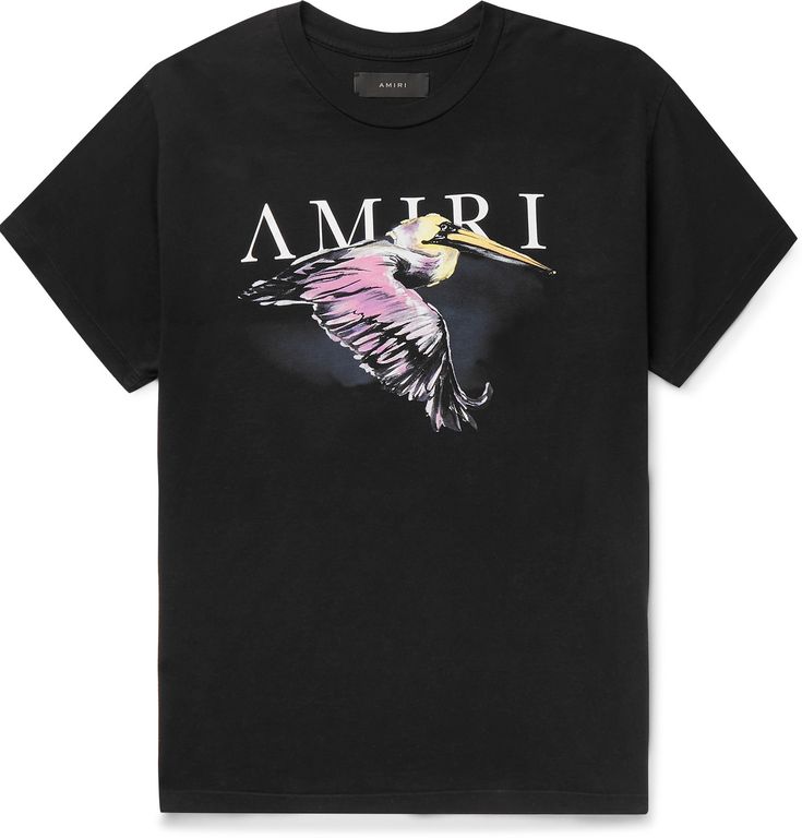 EXCLUSIVE AT MR PORTER. We asked Mr Mike Amiri to reinterpret the Californian rock 'n' roll influences that defined his youth and design a capsule of pieces just for us. This tee is made from breathable cotton-jersey and printed with a painterly pelican at the chest. Wear it with: AMIRI Shorts, AMIRI Sweatshirt, AMIRI Sneakers, AMIRI Hat. Amiri Sweatshirt, Amiri Sneakers, Men's Tshirt Design, Women Tshirt Design, Mike Amiri, T Shirt Logo Design, Shirt Logo Design, Aesthetic T Shirts, Art Shirts