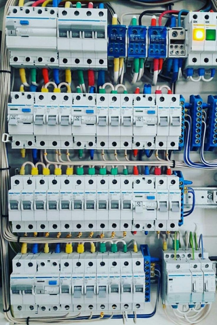 the electrical panel is filled with many different types of wires and sockets, all connected together