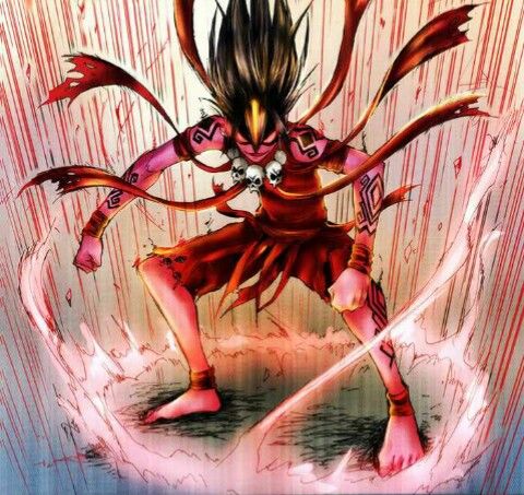 an image of a cartoon character with long hair and claws on his feet, holding two swords