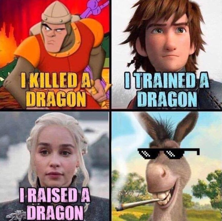 four different memes with the same character in each one's face and text that says