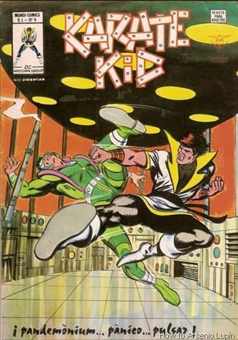 an old comic book cover with a man flying through the air and another man on top of