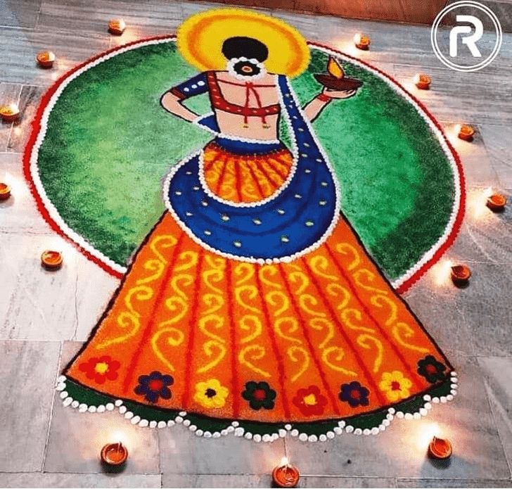 a woman is standing on the ground with candles around her