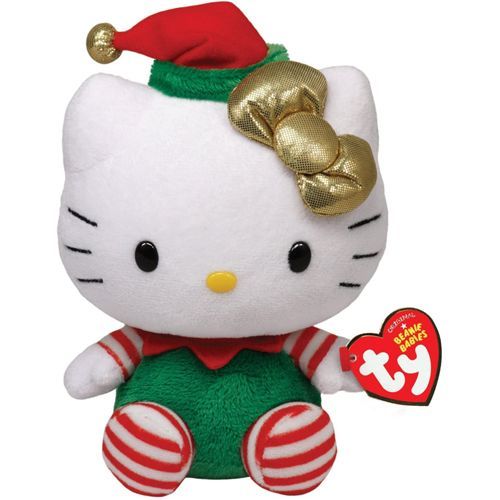 a hello kitty stuffed animal with a christmas hat on