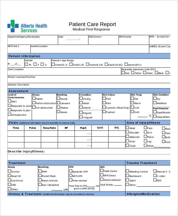 the patient care report is shown in this file, and it contains information for all patients