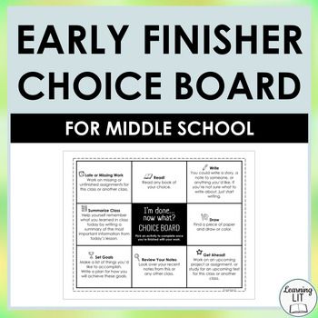 the early finisher choice board for middle school