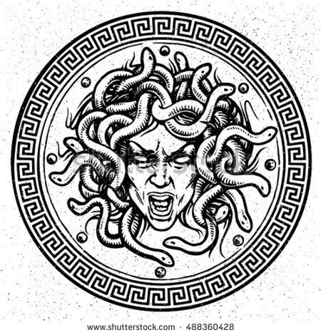 the head of medea with snakes in a circle on a white background stock photo