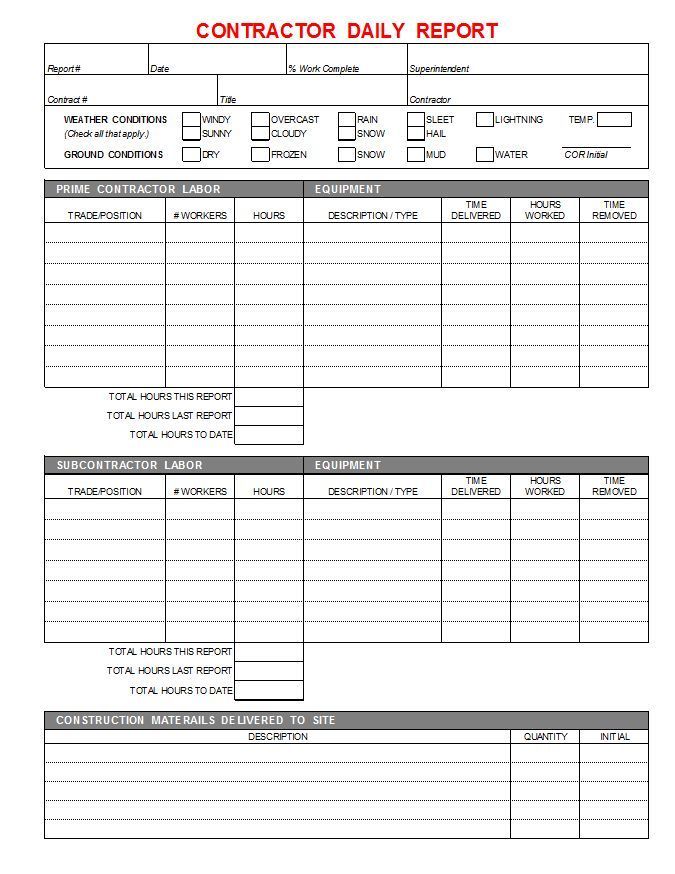 an invoice form for a construction company that is being used as a daily report