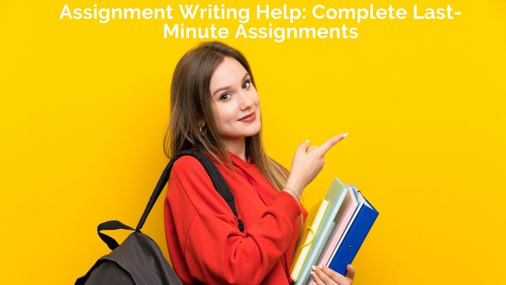 a woman holding books and pointing at the text assignment writing help complete last - minute assignment