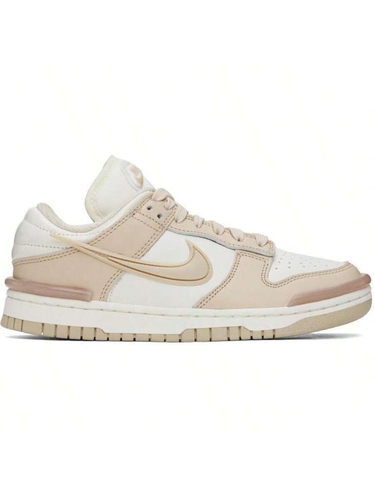 Nike 
Beige & Off-White Dunk Low Twist Sneakers 
Low-top paneled grained leather sneakers in beige and off-white. 
. Rubber trim at toe and heel counter 
. Perforated detailing at toe 
. Lace-up closure 
. Rubberized logo patch at padded tongue 
. Padded collar 
. Rubberized swoosh appliqué at sides 
. Quilted panel at heel tab 
. Mesh lining 
. Foam rubber midsole 
. Treaded rubber outsole 
Please note that this item may be shipped only within North America. 
Supplier color: Sail/Sanddrift/Pink Beige High-top Sneakers With Contrast Sole For Streetwear, Cream High-top Sneakers With Contrast Sole For Sports, Cream Sneakers With Perforated Toe Box For Streetwear, Cream High-top Sneakers With Contrast Sole For Streetwear, Cream High-top Sneakers With Rubber Sole, Cream Leather Sneakers For Streetwear, Beige High-top Sneakers With Rubber Sole For Streetwear, Sporty Cream High-top Sneakers With Contrast Sole, Off White Sneakers With Rubber Sole For Streetwear