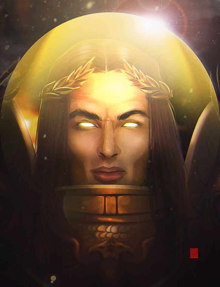 a digital painting of a woman's face with yellow eyes and gold headdress