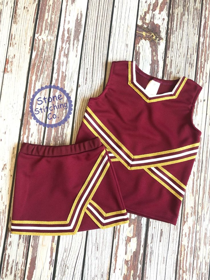 Cute girls cheerleading uniform! Great for spirit days, pep rallies and sporting events! This can be customized for your team and is available in multiple color selections. Set included skirt and shell & mascot embroidered across the front. Maroon is a brand new color for us this year so we've included a sample of the green/gold to show the style of embroidery that is included. Check out our shop for additional uniform colors and styles! Need something custom? Message me with your requests! Spirit Days, Maroon Outfit, Cheer Stuff, Cheerleading Uniforms, American Girl Doll Clothes Patterns, Cheer Uniform, Cheer Outfits, Girls Sports, Cheer Girl