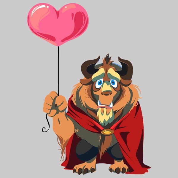 a cartoon character holding a heart shaped balloon