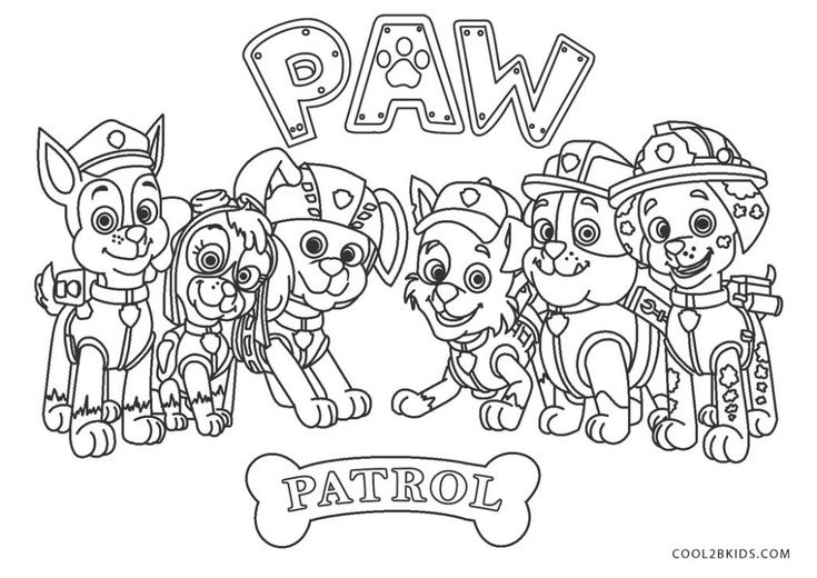 paw patrol coloring pages for kids with puppies and firemen on the front line