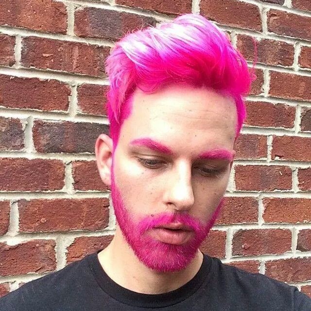 Colours of the Rainbow : Photo Hair Color Ideas For Men, Hair Color Men, Pink Eyebrows, Beard Dye, Beard Men, Dyed Hair Pastel, Ombre Blond, Pink Hair Dye, Hot Pink Hair