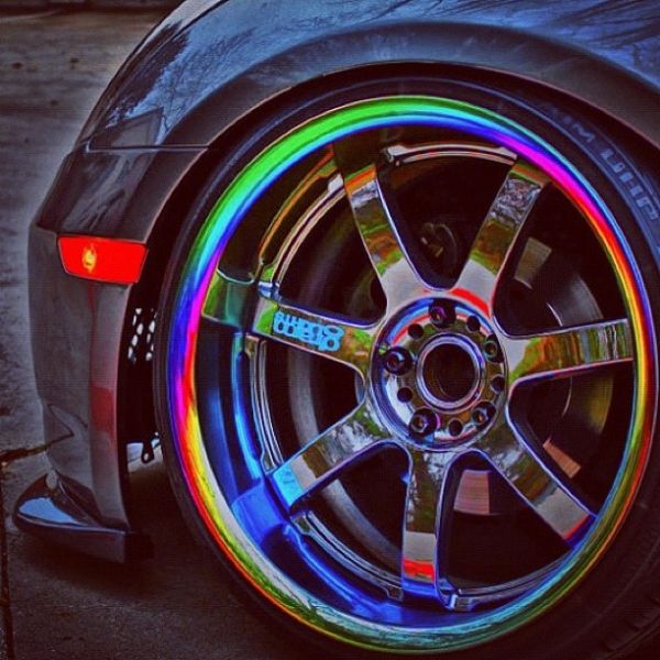 a car wheel with colorful lights on it