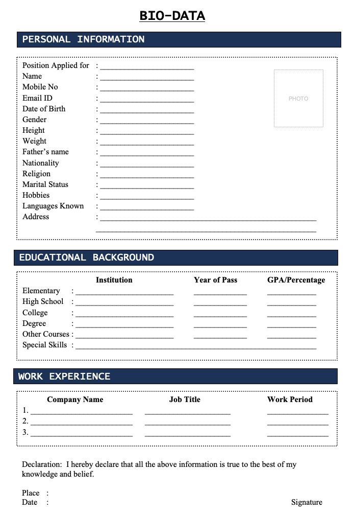 an invoice form for a job application