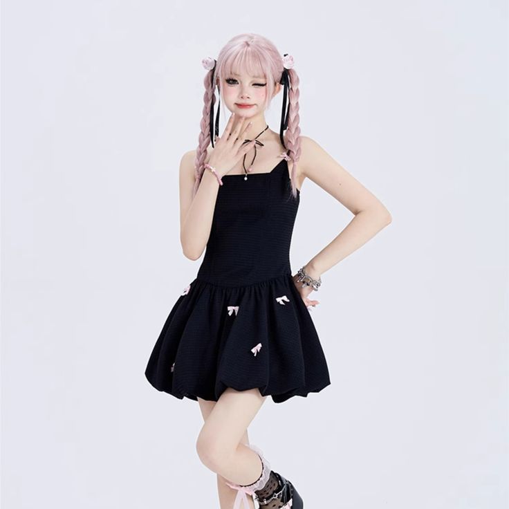 Color: Black, Size: L Spring Harajuku Mini Dress For Party, Black Harajuku Party Dress, Cute Black Mini Dress For Party, Kawaii Sleeveless Mini Dress For Party, Sleeveless Kawaii Mini Dress For Party, Cute Black Mini Length Dresses, Harajuku Style Sleeveless Mini Dress For Spring, Spring Harajuku Style Mini Dress, Harajuku Dresses For Alternative Fashion