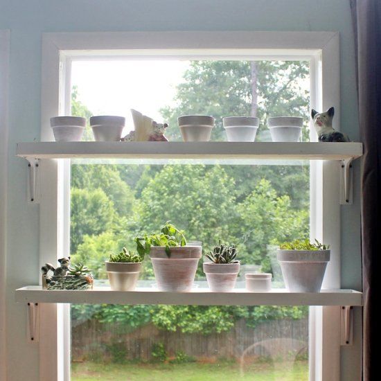 a window sill filled with potted plants on top of it